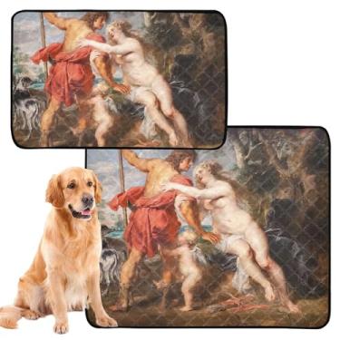 Imagem de TSENQUE Almofadas de xixi laváveis para cães de estimação, à prova d'água, tapete de gaiola para cães fofos, pintura Rubens, estampa de Vênus Adonis, almofada reutilizável para animais de estimação