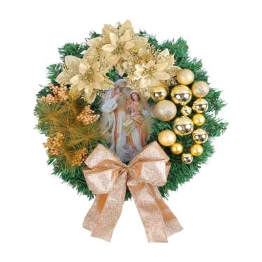 Imagem de Sclmgo Guirlanda de Natal Artificial, Guirlanda de Advento, Guirlanda para Porta com Arame Flexível E PP, Incluindo Bolas de Natal para Festas em Casa, Ouro 40cmx40cmx8cm