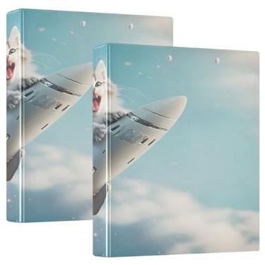 Imagem de Caderno de fichário azul foguete gato assustado, 1 pacote, PVC, comporta 200 folhas, fichário grande com 3 anéis