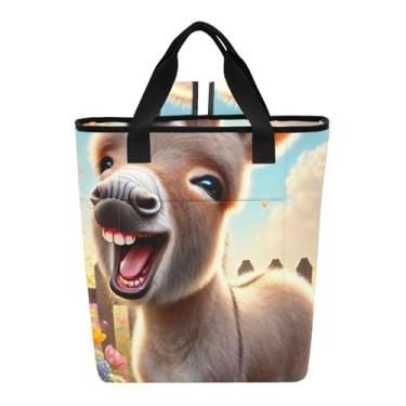 Imagem de Joitme Mochila térmica com estampa de flor de burro alegre, impermeável, 36 latas, bolsa térmica de praia, 35 x 15 x 40 cm