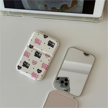 Imagem de Espelho de maquiagem dobrável, espelho de couro PU portátil com suporte ajustável, mini espelho de maquiagem dobrável para presentes de mesa de mão