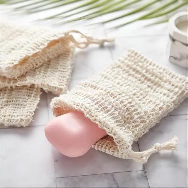 Imagem de Saco de sabonete, protetor de sabão para sabonete em barra, pacote com 5, bolsa de sabão de sisal, bolsa de sabonete, rede de malha, sem plástico, espuma esfoliante e secadora, suporte de sabão para