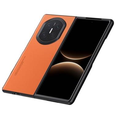 Imagem de POYUFRG Capa fina para Huawei Mate X7, capa de couro minimalista anti-impressão digital para negócios, capa de celular com carregamento sem fio, laranja, Mate X7