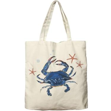 Imagem de Dlzdn Bolsa de verão de caranguejo costeiro, reutilizável, sacola de compras, bolsa de praia, presentes de férias para mulheres professoras