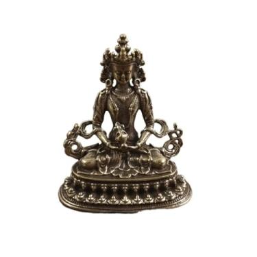 Imagem de FENNYYAR Estátua antiga de Buda de cobre para casa, sala de estar, 6 cm, escultura de escritório, decoração de latão