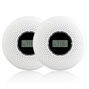 Imagem de e Detector de Monóxido Carbono Combo com Alerta Sonoro Display LCD Alarme Bateria para Cozinha Residencial Quarto Fogão a Carvão 2 Pacotes