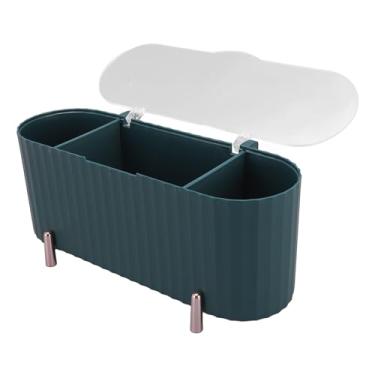 Imagem de Dioche Suporte para Cotonete, Dispensador Organizador de Maquiagem Cosmética Com Tampa Transparente, 3 Compartimentos, Recipientes de Banheiro Multifuncionais para Cotonete (Verde Escuro)
