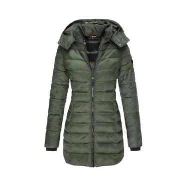 Imagem de Parka Feminina De Inverno Grossa E Quente, Cor Sólida, Com Zíper, Mang