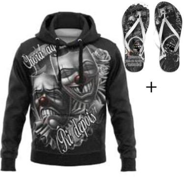 Imagem de Kit Combo Moletom De Quebrada Chora Agora Ri Depois +Chinelo, GG, Conf