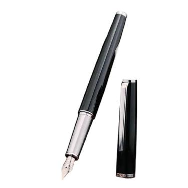 Imagem de XMKT Caneta-tinteiro de metal, ponta EF/F/M, design retrô, material metálico, elegante, clipe, escrita, material escolar, artigos de papelaria para presente (preto, prata, F)