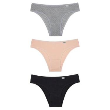 Imagem de Del Rio Kit Calcinhas Biquíni Cotton Mesclado Pêssego Preto G