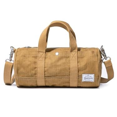 Imagem de GOOTIUM Bolsa tiracolo compacta – Bolsa de ombro de lona e organizador de viagem – Mini bolsa estilo cilindro vintage, bolsa pequena, Camelo, Small, Bolsa transversal estilo barril