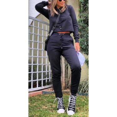 Imagem de Conjunto Feminino Cropped e Calça Joguer, em Moletom Outono Inverno - 