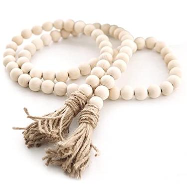 Imagem de Guirlanda de Contas Madeira com Tassel Estilo Rustico Fazenda Decoração Bandeja Parede Aspecto Natural Juta