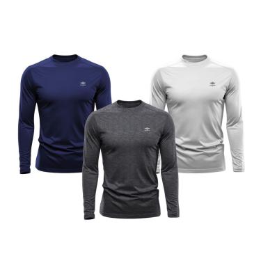 Imagem de Kit 3 Camisetas Masculina Dry Manga Longa P ao Plus Proteção UV Academia Fitness Esporte Básica-Masculino