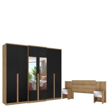 Imagem de Guarda Roupa Casal Valência 6 Portas Glass Capuccino Preto Acetinado e
