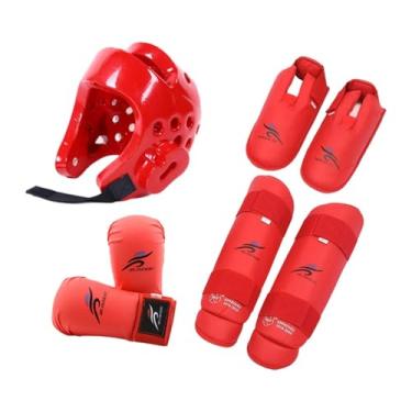 Imagem de Lljsszr Conjunto de Equipamento de Karatê para Sparring com Caneleiras, Protetor de Cabeça E Luvas para Treinamento de Boxe, Muay Thai E Artes Marciais, XS vermelho