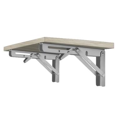 Imagem de Suporte de prateleira triangular dobrável, suportes de prateleira para serviços pesados ​​ | Suportes de prateleira de parede dobráveis ​​em formato triangular - Dobradiça de mesa dobrável, segura e r