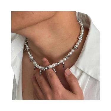 Imagem de Colar Masculino De Aço Inoxidável Com Corrente De Pérolas Falsas, Esti