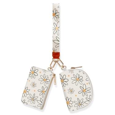 Imagem de Carteiras femininas com bolsa dupla, porta-chaves, carteira para mulheres, carteira pequena com bolsa de moedas para uso diário em viagens, Margarida, Porta-moedas com chaveiro