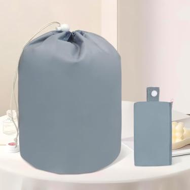 Imagem de Bolsa de cosméticos para mulheres, bolsa organizadora de maquiagem com cordão, bolsa de higiene pessoal, bolsa de maquiagem de barril de grande capacidade, Cinza, Bolsa de maquiagem
