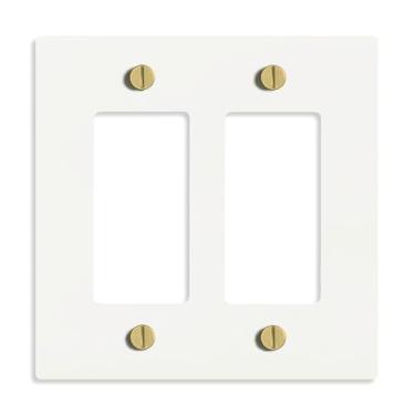 Imagem de Selecione 2 faixas brancas com tampa de placa de parede de latão, placa frontal de tomada de receptáculo elétrico, GFI/Rocker Decorator Light Switch Cover