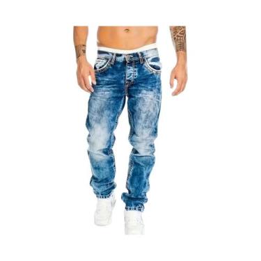 Imagem de Calças Jeans Masculinas Slim Fit Com Cintura Elástica, Lavagem Vintage