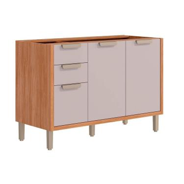 Imagem de Balcão Cozinha s/ Tampo Estela c/ 2 Portas e 3 Gavetas 120cm Cinamomo/Off White - MGM