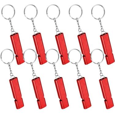 Imagem de Zoanchig 10 apitos de emergência de sobrevivência com chaveiros, apitos de segurança de metal de alumínio, apitos altos de alta frequência de tubo duplo para aventuras ao ar livre, acampamento