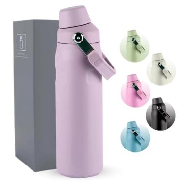 Imagem de Garrafa Térmica 500ML - Parede Dupla Isolada a Vácuo de Aço Inox, Bebidas Geladas por 24 Horas e Quentes por 12 Horas - Com Alça Robusta para Transporte (Roxa)