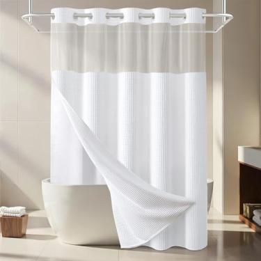 Imagem de XOGUIBO Cortina de chuveiro de algodão branco sem gancho, conjunto de cortina de chuveiro de trama waffle, com forro de substituição de encaixe 190 cm C x 152 cm L