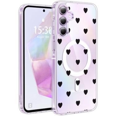 Imagem de Jkvare Capa para Samsung Galaxy A35 compatível com MagSafe, capa protetora magnética sem fio com padrão estético cristalino para mulheres e meninas - corações de bolinhas