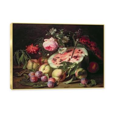 Imagem de Moldura dourada. Arte vintage emoldurada de frutas mortas, pintura clássica de cozinha country, decoração de parede de casa de fazenda quente para sala de jantar e cozinha. B19. 40 x 56 cm-15,7 x 20,1