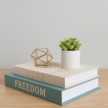 Imagem de VEKALON Decoração decorativa de livros falsos – Conjunto de 2 caixas de armazenamento de livros falsos de linho borboleta dourada e girassol para mesa de café, estante e decoração de casa (Tiffany