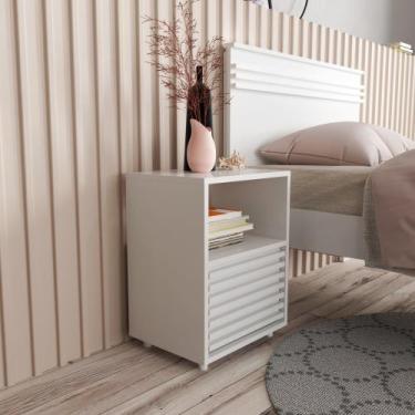 Imagem de Mesa de Cabeceira com 1 Gaveta e detalhe Ripado - TecnoMobili, Branco