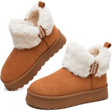 Imagem de Waluzs Botas de neve femininas quentes de inverno, botas de cano baixo, botas de pele fofas, Castanho, 37