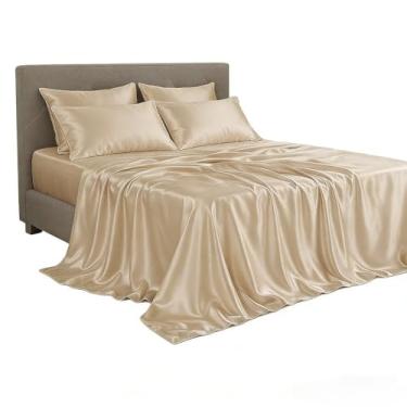 Imagem de Jogo de Cama Cetim Charmousse Sedoso - 4 Peças para Casal, Queen e King Size, Anti-Frizz para Descanso Confortável (BRONZE,KING)