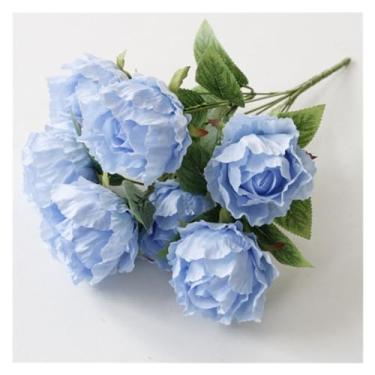 Imagem de Flores falsas, 7 cabeças, peônias artificiais grandes, buquê de flores, decoração de casa, peônias falsas, decoração de festa (azul)