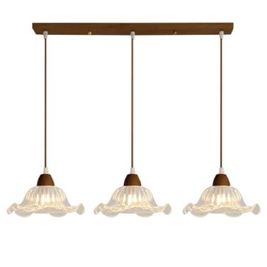 Imagem de Luminária pendente de madeira, estilo nórdico moderno, com vidro transparente, ideal para hall de entrada, varanda, cozinha, quarto, cafeteria, sala de jantar, ilha, escola, armazém ou para