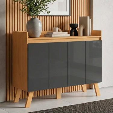 Imagem de Aparador Buffet Organizador Cantinho do Café Cannes 108cm 04 Portas Cinamomo Grafite - Desk Design