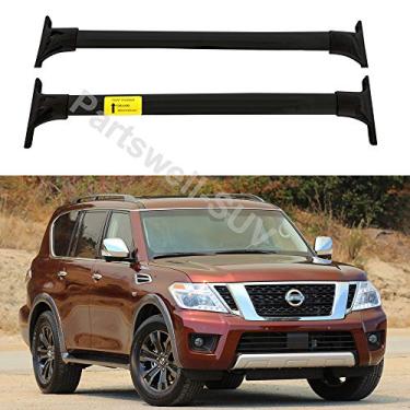 Imagem de YiXi-Partswell 2 peças de rack de teto barras transversais bagageiro de alumínio adequado para Nissan Armada 2017-2020 - preto