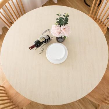 Imagem de Pioggia Toalha de mesa redonda de vinil com forro de flanela elástica à prova d'água de plástico à prova de óleo, melhor para 114 a 142 cm redonda