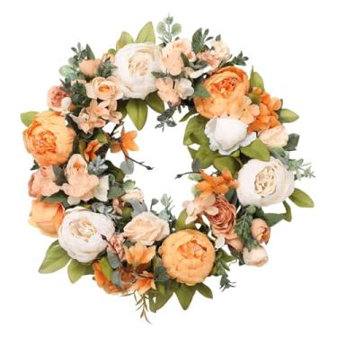 Imagem de Esquirla Guirlanda de peônias artificiais, ideal para presentes na porta de entrada, decoração de parede, arranjo floral para ambientes internos e, Champanhe