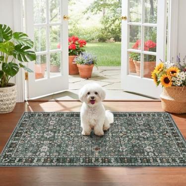 Imagem de TOPRUUG Tapete de entrada 5 x 10 cm: corredores laváveis para cozinha - tapete de porta ultrafino antiderrapante entrada interna - tapete pequeno resistente a manchas para banheiro (verde escuro multi