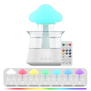 Imagem de Umidificador de Nuvem Chuva Difusor Óleos Essenciais Aromaterapia com Luz Noturna LED 7 5H Timer Sons Ruído Branco Controle Remoto 300ml para Quarto M