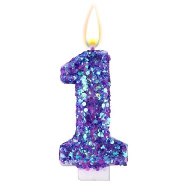 Imagem de Velas de Aniversário Roxas com Números, Velas de Aniversário Roxas com Lantejoulas Decorações Bolo Românticas e Brilhantes Artigos para Aniversários e Casamentos (1)