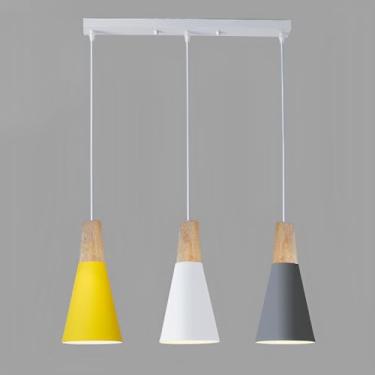 Imagem de Lustre nórdico linear, criativo e colorido, luminária pendente de metal com 3 lâmpadas E26, design moderno para ambientes internos, ideal para sala de jantar, quarto, cozinha e ilha.