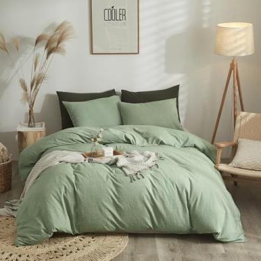 Imagem de REYOS Capa de edredom tamanho casal com 2 fronhas de algodão lavado premium, conjunto de capa de edredom para quarto, conjunto de capa de edredom respirável macio com fecho de zíper, 203 x 223 cm