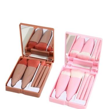 Imagem de KIT 12PC Mini Espelho De Maquiagem Portátil Com 5 Pcs Pincéis De Maquiagem Lupa Mão Segurar Bolso Dobrável Maquiagem Bel