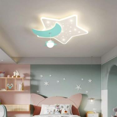 Imagem de Luminária de teto LED infantil criativa em formato de estrela, com cúpula de ferro e acrílico azul/rosa, ideal para quarto de menina ou menino, decoração para jardim de infância e quarto inf